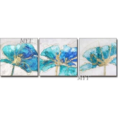 Hand-painted High Quality Modern Abstract Green Flowers Landscape Oil Painting on Canvas 3 PCS 1 Set Flowers Oil Painting