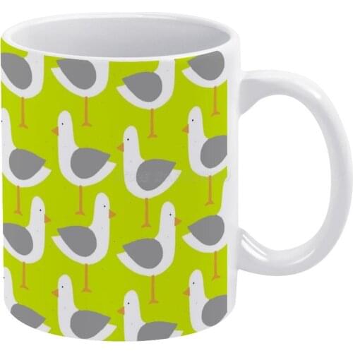 Seagull 3.0 White Mug Coffee Mugs Girl Gift Tea Milk Cup Mugs Seaweed Sea Seaside Beach Patterns Colours Bold Blue Greeen Pink