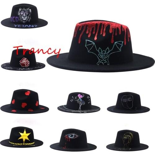 Top hat fedora hand painted Panama felt hat for women jazz hat church top cap british women fedoras hats for men шляпа женская