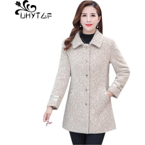 UHYTGF Korean Loose Plus Size Coat Womens Quality Mink Fleece Winter Woolen Jacket Mid-Length Thicken Slim Female Outerwear 1106