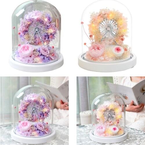 Handmade Eternal Flower Box with Glass Dome Gift for Lover Wedding