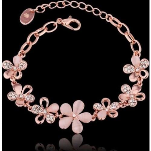 Pink Chain Opal Bracelet Flower Rose Gold Color Women Charming Eye Cats