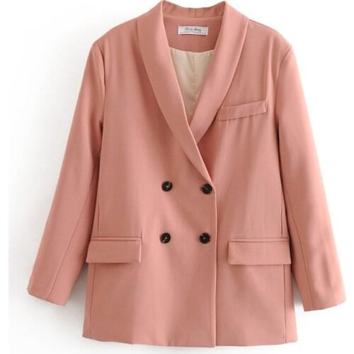 Commuter Ladies Chic Office Ladies Double Breasted Blazer Vintage Coat Fashion Notch Collar Long Sleeve Ladies Coat Fashion Top