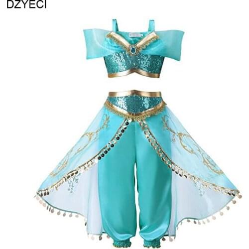 DZYECI Aladdin Jasmine Princess Costume For Teen Girl Cosplay Set Christmas Kid Sequin Top+Dress Pant Tracksuit Child Outfit 12