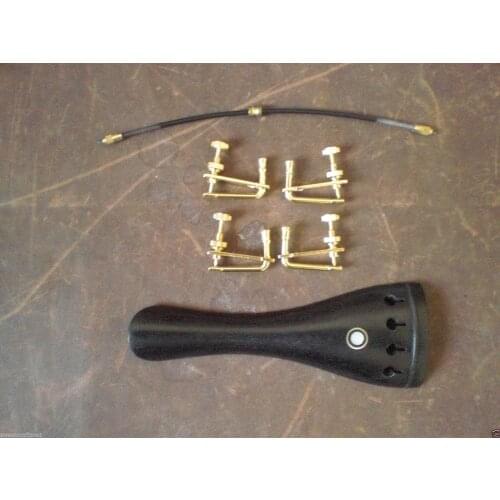 1 PC EBONY Violin Tail Piece 4/4 with 1 tail gut and 4 PCs tuner(GOLD color 02#)