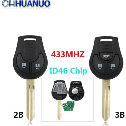 2 Button 3 Button Remote Key 433MHZ With id46 chip for Nissan + Blank Key Blade