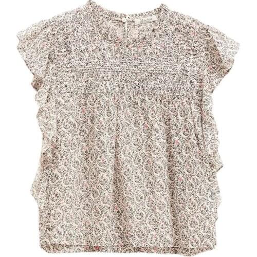 2021 Amoi Short-sleeved Loose Pullover Cotton Round Neck Loose Retro Printed Commuter Blouse