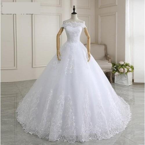 2021 New Arrival Wedding Dress Sleeveless Organza Court Train Lace Up Ball Gown Off The Shoulder Princess Wedding Gown