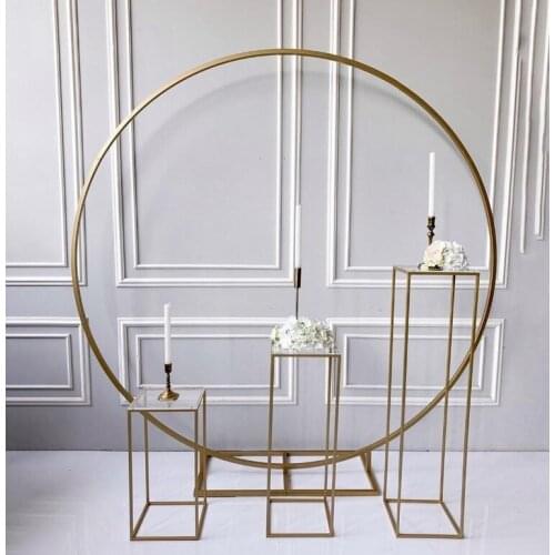 4 -7PCS Outdoor Lawn Flower Door Iron Circle Wedding Arch With Pillar Plinths Backdrops For Flowers Balloons Sash Decor DIY