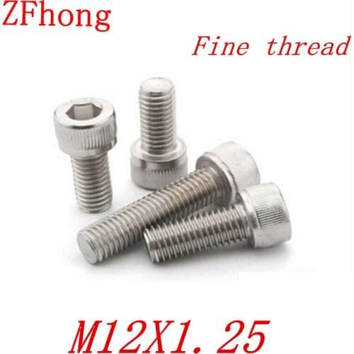 5PCS M12*1.25*20/25/30/35/40/50 m12 Stainless steel Fine thread hex hexagon socket cap head screw pitch 1.25mm