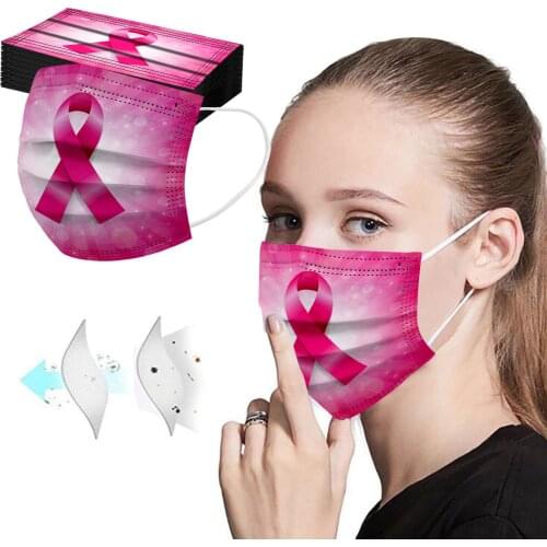 Breast Cancer Print Adult Three Layer Disposable Breast Cancer Series 50PC mascarilla Monder Scarf Halloween Cosplay MasK
