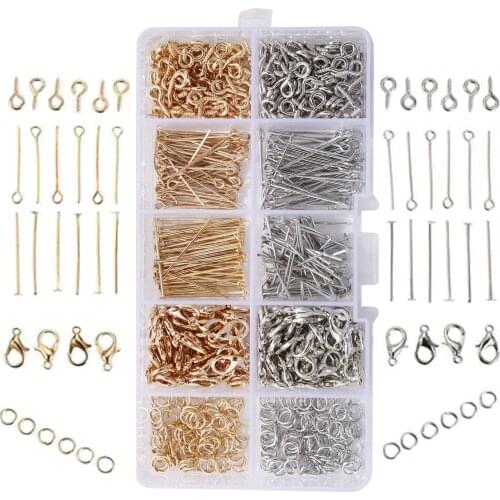 700pcs/Box Lobster Clasp Jump Rings Eye Pins Head Pins Screw Eye Pins Bail Findings Jewelry Making Supplies Findings Accessories