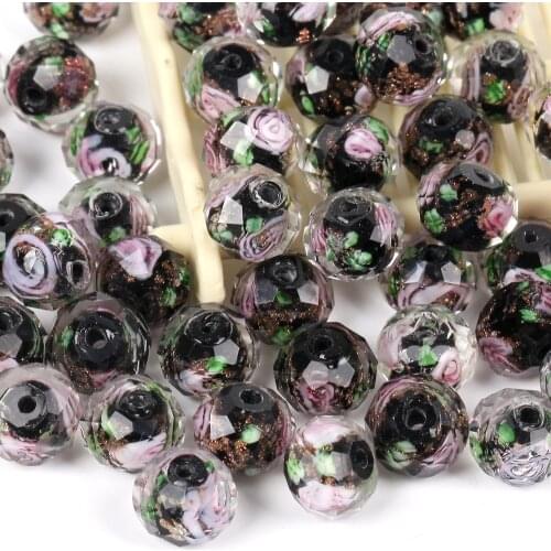 8*10mm Black Rose Flower Lampwork Rondelle Beads Glass Spacer Beads for Jewelry Making DIY Bracelets Necklace Crafts Findings