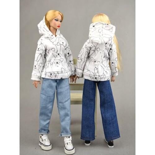 White Pullover Sweater + Jeans pants skirt shorts / clothing set outfit for 30cm barbie kurhn xinyi Fr2 ob Doll / doll clothes