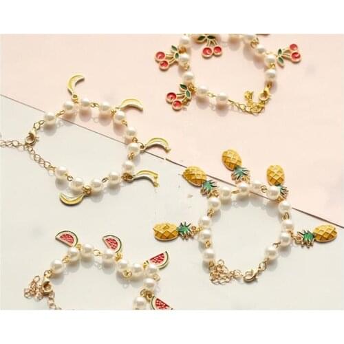 Sweet Pearl Beads Chains Bracelet Cherry banana Fruit Charms Bracelets for Women Girls Gfits B854