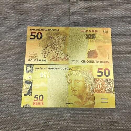 Brazil Banknotes 50 Reyals Gold Foiled Platsic Banknote Crafts Gold Plated Replica Money Collection Souvenirs Drop Shipping
