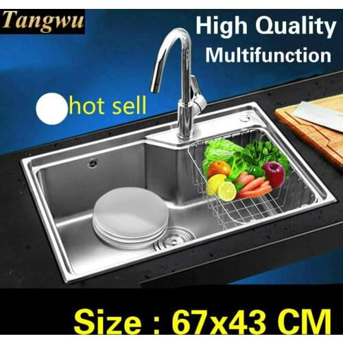 Free shipping Home stretch faucet wash vegetables high capacity small kitchen single trough sink 304 stainless steel 670x430 MM