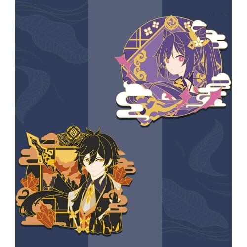 Genshin Impacts Enamel Pin Kawaii Cartoon Keqing Morax Zhongli Medal Metal Brooch Anime Video Game Fans Collect Badge Jewelry