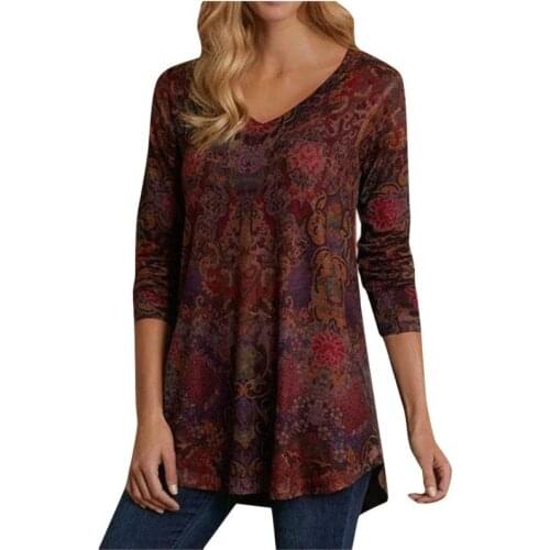 Tshirt Women Winter Fashion Printed V-neck Loose Long Sleeve Tops Haut Femme Camiseta Mujer Harajuku Top Women T Shirt Poleras