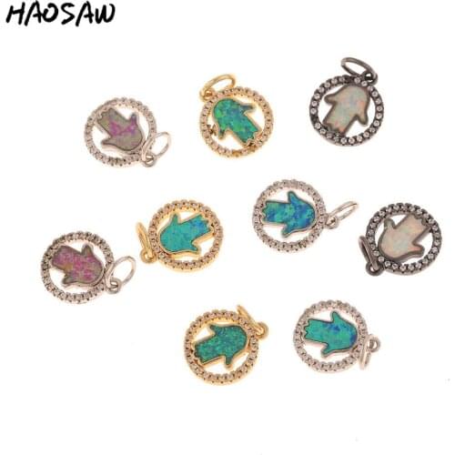 HAOSAW 2Pcs/Lot Round Palm Charm/Hollow Opal-Effect Charm Jewelry/Micro Pave Charm/Jewelry Charm/Earring DIY Charms