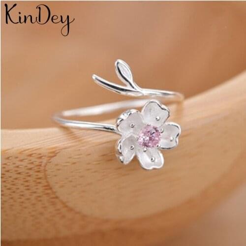 Kindey Bohemian Silver Color Cherry Blossoms Flower Ring For Women Men Engagement Rings Girls Party Gifts Wedding Jewelry