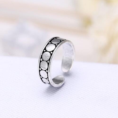 Cute Geometry Round Retro 925 Sterling Silver Temperament Literary Personality Fashion Female Resizable Opening Rings SRI088