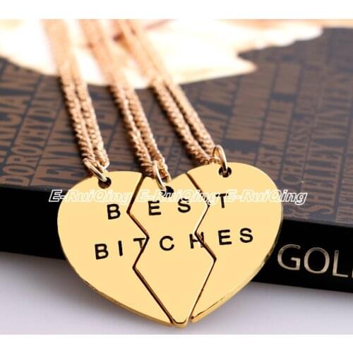 3PC/Set BFF Best Bitches Broken Heart Parts Pendant Necklace Chain Fashion Jewelry Gifts Friendship