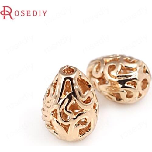 10PCS 8x10.5MM 24K Champagne Gold Color Plated Brass Drop Shape Tear Spacer Bracelet Beads High Quality Diy Jewelry Accessories