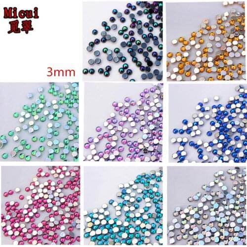 Micui 1000pcs 3mm AB Color Round Acrylic Rhinestone Trim Flatback Stones And Crystals Nail Art Decoration DIY ZZ625
