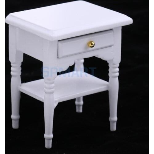 1/12 Scale Dollhouse Miniature Furniture Bedside Table Nightstand with Drawer Decoration Dolls Accessories