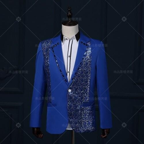 Mens bling sewing sequins white/red/black/blue color event/stage performance tuxedo jacket