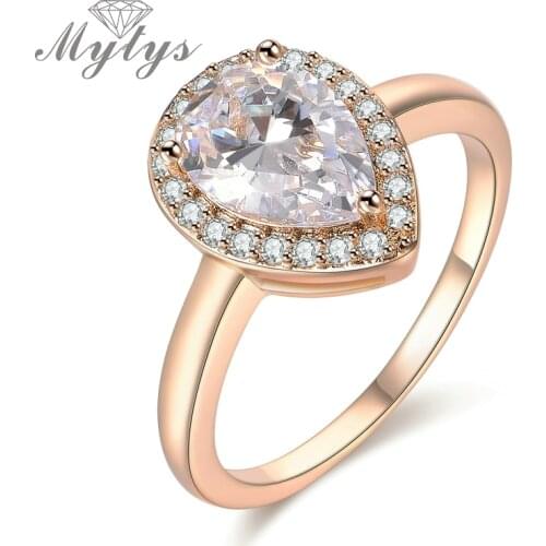 Mytys Heart-shaped Crystal Ring Champagne gold Color Trendy Ring for Women Bridal Weeding Party Ring Gift Accessory R1807