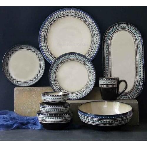 Ceramic tableware set creative ceramic plate deep dish European steak long fish