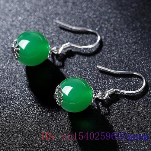 Jade Bead Earring Gifts Green Women Chalcedony 925 Silver Fashion Natural Amulet Jewelry