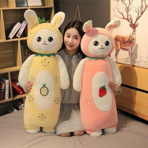 New 55cm-110cm Kawaii Long Fruits Rabbit Plush Pillow Toy Soft Stuffed Cartoon Animal Pineapple Strawberry Watermelon Bunny Doll