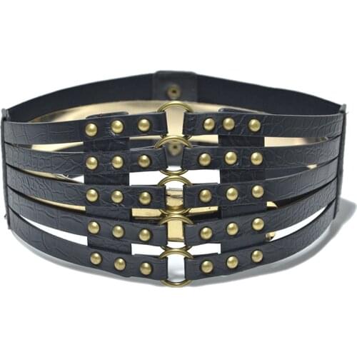 D&D New Fashion Autumn Waist Seal For Women Elastic Band Rivet Metal Single-breasted Girdle Female Waist Hollow