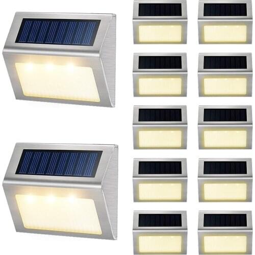 New Outdoor Stainless Steel Led Solar Path Stair Light Waterproof 3 LED Solar Deck Lights Balcony Garden Yard Fence Solar Lights