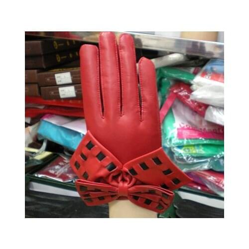 Ribbon Style super soft leather gloves Womens glove12 pairs/lot