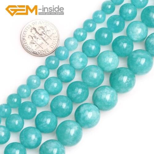 6/8/10/12mm GEM-inside Semi-Amazonite Blue Jades Stone Semi Precious Beads for Jewelry Making Strand 15 Inches Free Shipping