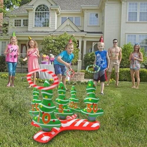 Christmas Toys PVC Inflatable Ring Toss Game Santa Claus Throwing Toys Outdoor Indoor Activities Games Xmas Toys Decorations