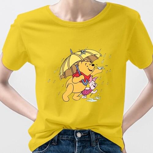 Winnie Pooh Shirt Tops Crop Teens for Girls Oversize Disney Winnie the Pooh Clothes Women T-shirts Fashion Cartoon Family Look