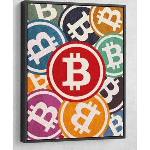 Hand Painted Creative Graffiti Popular Art Bitcoin (BTC) Pop Art On Canvas For Childrens Bedroom Wall Decoration