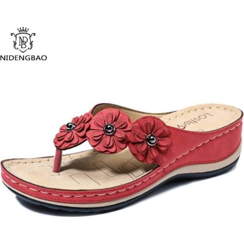 Summer Women Sandals Flower Wedge Casual Shoes Woman PU Leather Flip Flops Ladies Platform Slides Beach Shoes Female Sandalia