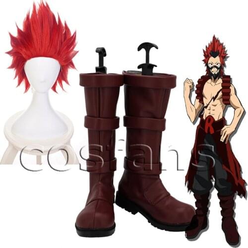 Boku no Hero My Hero Academia Eijiro Kirishima Cosplay Boots Anime Kirishima Eijiro Short Red Cosplay Wig Boku no Hero Academia