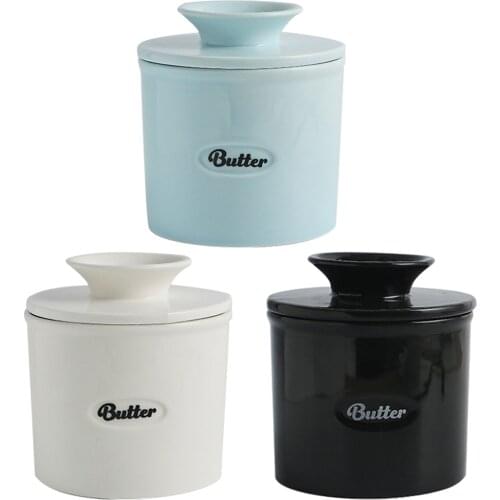 Cute Handmade Ceramic Butter Crock Fresh Spreadable Storage Holder for Refrigerator Hand-held Lid Reasonable Capacity