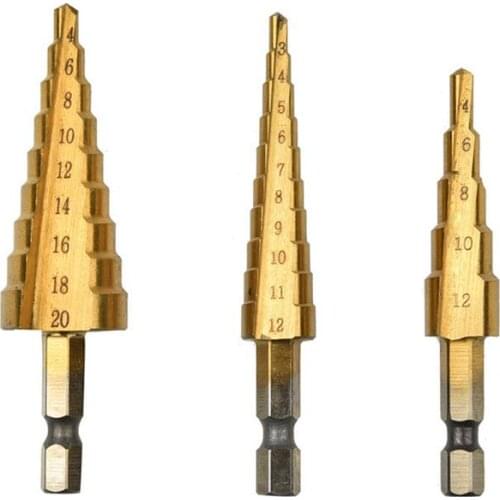 PDR Tool 3pcs HSS Step Drill Bit Metal 3-12mm 4-12mm 4-20mm High Speed Steel Metal Drilling Stepped Reaming Drill Hand Tools