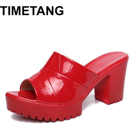 TIMETANGPlus Size 35-43 Slide Block Women Summer Slippers High Heels Platform Wedding Shoes Slippers Ladies Slippers forOffice