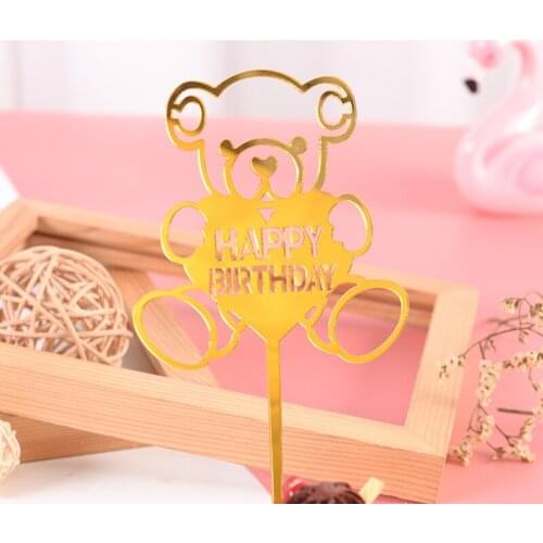 Happy Birthday Acrylic Cake Topper Cartoon Bear Pink Cute Cake Topper For Kids Gilrs Birthday Party Cake Decorations Baby Shower