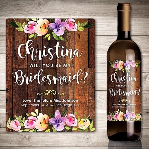 Custom Photo Bridesmaids Wine Label,Personalized Country Bridesmaid invitation Wine Bottle Sticker,Thank You Bridesmaid Gifts