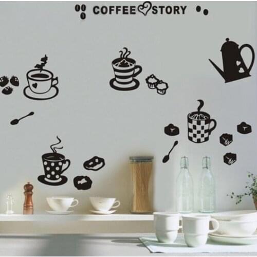 Waterproof "Coffee Story" Vinyl Wall Sticker Creative Art Wall Decals for Coffee Shop / Home Kitchen Decor Free Shipping